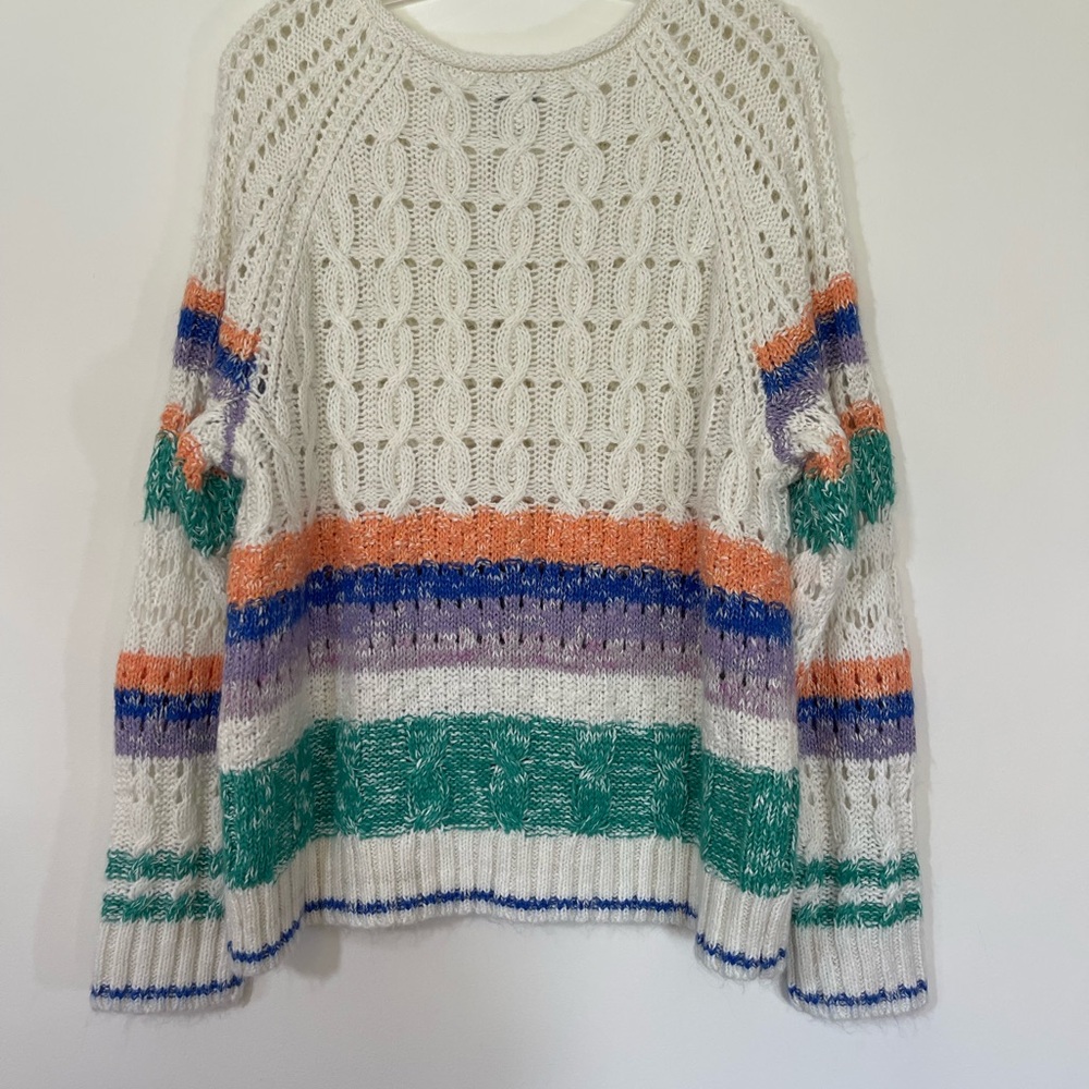 NWT Sundance Sweater Large Cotton wool Cream stripes Cable knit Catalog spring - Picture 9 of 12